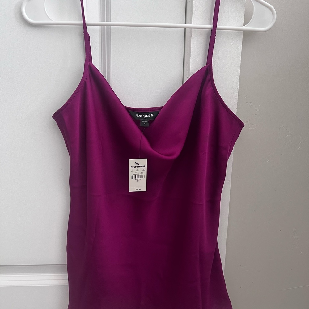 Express Satin Cowl Neck Camisole in Vibrant Magenta